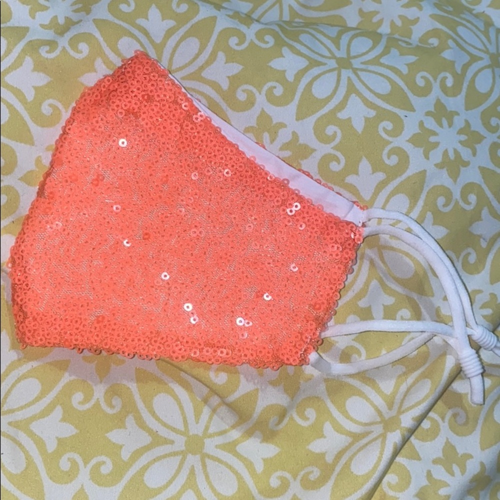 Brand new neon orange sequin glitter mask